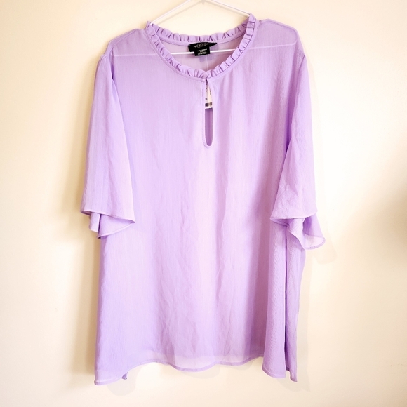 Addition Elle Tops - Light Purple Blouse With Flutter Sleeves - Flowy Lightweight Top